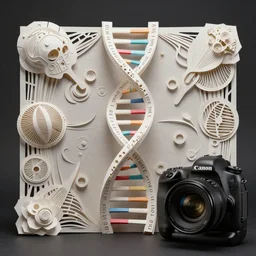 dna emerging in large language model artificial intelligence. canon 5 d 5 0 mm lens. intricate papier - mache