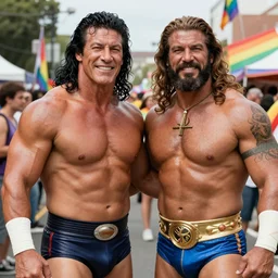 macho man Randy Savage and the ultimate warrior at a pride parade