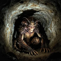 the strange creature in the crawlspace, film still from the movie directed by denis villeneuve and david cronenberg with art direction by salvador dali and zdzisław beksinski, long lens