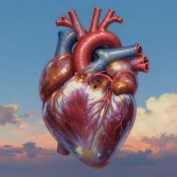 a beautiful painting of an anatomical heart by studio ghibli, gigantic, octane render, brilliantly coloured, intricate, ultra wide angle, trending on artstation, dusk, volumetric lighting, polished, micro details, ray tracing, 8k