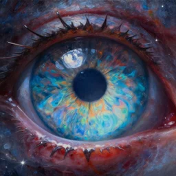 galactic dragon eye, close up, nebula iris, painting, refraction