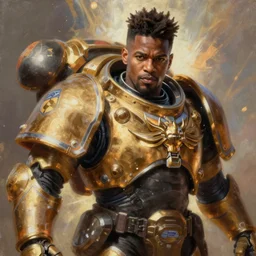 a hyper detailed portrait painting of the rapper Ludacris as a Primarch from Warhammer 40k in the style of Adrian Smith
