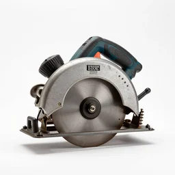 rustic circular saw, studio product photography, isolated on a pure white background, centered, entire object in frame, sharp focus, soft studio lighting