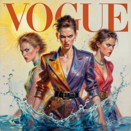 3 d, angry fashion model, splashes, liquid 2 a 9 d 8 f and 2 6 4 6 5 3 colors water, sun, vogue cover style, poster art, high detail, intricate oil painting, multiple exposure, stanley kubrick mood, hyperrealism, 3 d, by tooth wu and wlop and beeple and greg rutkowski
