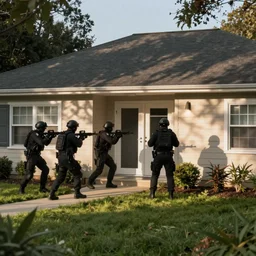 go - pro, swat teams entering the suspect's house.