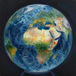 ultra realist soft painting of a storm globe, underwater fish universe inside, symmetry accurate features, very intricate details, rainbow lighting, volumetric light water