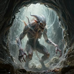realistic photo of a lovecraft creature in a hell gate portal, filaments, translucent, photorealistic, hyperrealism, high resolution, ultra - detailed, by marc simonetti, natural volumetric lighting, realistic 4 k octane beautifully detailed render, 4 k post - processing