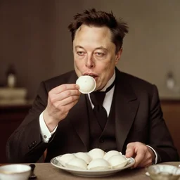 a vintage photograph of Elon Musk eating idli by Julia Margaret Cameron, portrait, 40mm lens, shallow depth of field, split lighting