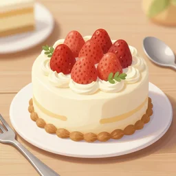 give me a realistic good beautiful close up image of a cake on a table with spoon and fork, digital illustration, artstation, fanart, pinterest