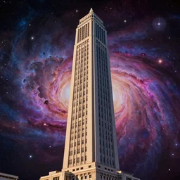 the one and only majestic upright rectangular tower, highly detailed cosmic background, a dash of magic, detached from background, vibrant color palette, trending on artstation, digital art, by pablo picasso