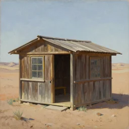 a wooden shed in the desert, beautiful painting, oil on canvas, by ewa czarniecka, award winning masterpiece,
