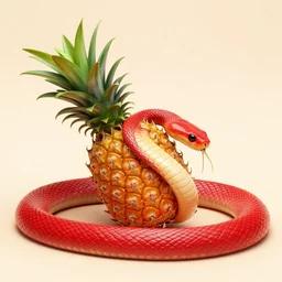 a royal pineapple in the process of being swallowed by a snake which is wearing a red beret, vertical symmetry, golden ratio, highly detailed, digital painting, 8 k, detailed, trippy, psychedelic, artstation, unreal engine