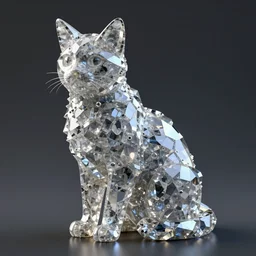 Statue of a Cat made out of crystal,crystals randomly peaking out of statue, still photography, ray tracing, reflection, 3D Model, Unreal Engine 5, 4k Image