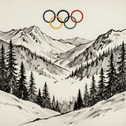 olympic national park by dan mumford and peter doig and edward hopper, symmetrical, minimal, black ink, thick lines highly detailed, muted colours 8 k