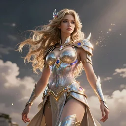 a beautiful female goddess of the tron legacy character, character is in all its glory, character is in her natural relaxed pose, rim lights, particles and dust in the air, fancy clouds, highly detailed professional photo, dynamic lights, particles are flying, depth of field, trending on artstation, professional illustration, hyper realistic, vray caustics, super detailed, colorful accents, cinematic shot