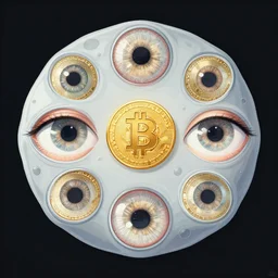cell shaded bitcoin are eyes, llustration, concept art by josan gonzales and wlop, by james jean, victo ngai, david rubin, mike mignola, laurie greasley, highly detailed, sharp focus, logo trending on artstation, hq, deviantart, art by artgem