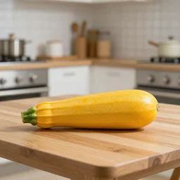 one yellow zucchini on the table in the kitchen photo