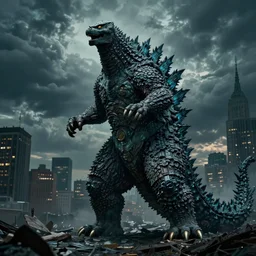 godzilla in new york, dark colors, by Vincent Van Gogh