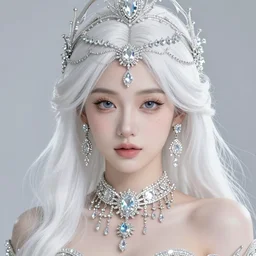 portrait of radiant princess with white hair, beauty, ornate and intricate diamond jewelry, jaw dropping, white accent lighting, hyper detailed, 4 k octane render