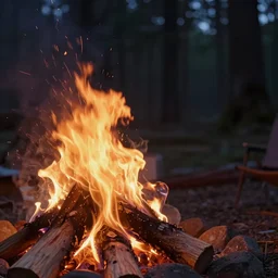 close up of a campfire in the night in the middle of the woods, stylized, artgerm, artstation, hd, cgsociety, cgi, realistic, dramatic, cinematic, artistic, trending, detailed