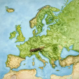 well drawn highly detailed map of a large fantasy continent minimal bodies of water, styled like a j. r. tolkien map, oil painting