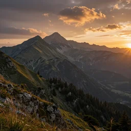 Mountain landscape, sunset, beautiful, Greg Rutkowski, trending on artstation, 4K