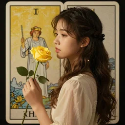 A side view portrait of 15 years old young and beautiful giorno giovanna holding a branch of yellow rose, fantasy, detailed, cinematic, tarot card, highly detailed, golden ratio,8k
