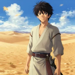 the emerald herald in the desert, hidari, color page, tankoban, 4K, tone mapping, Akihiko Yoshida. Trending on artstation 4k. Highly detailed. Digital art.