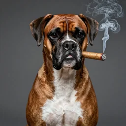 boxer dog smoking a cigar, award winning, highly detailed,