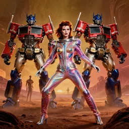 milla jovovich and david bowie wearing a rocknroll glitzy glamour spacesuit, psychedelic, surreal, beautiful, heroic action pose, stunning alien landscape, cinematic, dramatic studio lighting, wide shot, in the style of kubrick, ridley scott, jodorowsky, dune, star wars, transformers, moulin rouge, tim burton, illustration, octane render 8 k