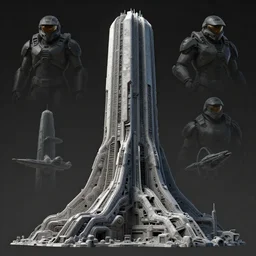 3d sculpt of a thick futurist scifi tower inspired by the matrix, star wars, ilm, beeple, star citizen halo, mass effect, starship troopers, elysium, the expanse, high tech industrial, Artstation Unreal