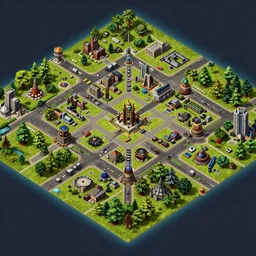 Simcity map with warcraft 2 buildings isometric