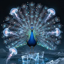 symmetrical insect rorschach test, peacock. intricate, centered, amazing composition by amano yoshitaka, by rembrandt, illustrious makinami, digital art, digital painting, artstation trending, unreal engine, fractal flame, transparent jellyfish, transparent feathers, bio luminescent, ice, water