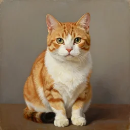 painting of a mackerel tabby cat by rene magritte, hd, 4 k, detailed, award winning, orange, white, black
