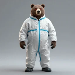 portrait of full body bear beast-man wearing a hazmat suit, glowing red eyes, digital art, concept art, highly detailed, sharp focus