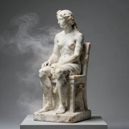 a sculpture of a person sitting on top of a chair, a marble sculpture by nicola samori, behance, neo - expressionism, marble sculpture, apocalypse art, made of mist 1 2 3 4 9. 6