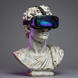 a roman bust wearing virtual reality vaporwave