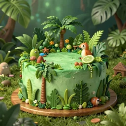 jungle cake, ultra realistic, ultra detailed, lush, beautiful, digital art,