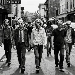 a normal street on a normal day but everybody is walking dead, sixth sense, i see dead people, high contrast, intricate details