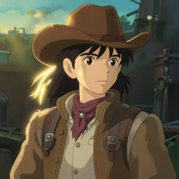 retrofuturist cowboy, studio ghibli