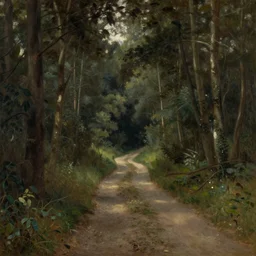 a 1 9 th century german romantic landscapes painting of the quiet forest path by john howe and caspar david friedrich ， oil painting style, light and shadow color, super wide angle, mysterious, quiet atmosphere ， trending on artstation h 5 7 6