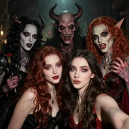 photo booth selfie, best friends who are grotesque lovecraftian god monsters and cenobite demon people
