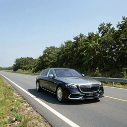 wide luxury car on a rural highway