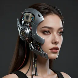 sexy beautiful woman head made of mech mask rendered in unreal engine, quack game, cinematic, cyberpunk, microchips, wires out of core processor, dark scifi, painted by david burliuk | bernard buffet | carne griffiths | wlop