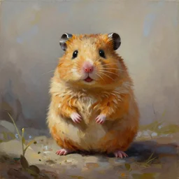an oil painting of a hamster dragon