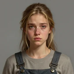 Portrait of a woman by Greg Rutkowski, she is about 20 years old, round face, mixture turkish and russian, dark blonde hair with two strands around her face, attractive, sad and melancholy gaze, she is wearing a jumper overall, highly detailed portrait, scifi, digital painting, artstation, concept art, smooth, sharp foccus ilustration, Artstation HQ.
