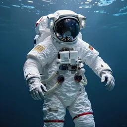 astronauts in the empty underwater void - complex and hyperdetailed technical suit. reflection and dispersion materials. rays and dispersion of light. volumetric light. f / 3 2. noise film photo. flash photography. ultra realistic, wide angle. anaglyph materials, poster by wayne barlowe, mike winkelmann, craig mullins. holographic poster