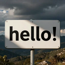 a sign with text that says'hello!'