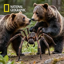 a giant spider fighting a bear, national geographic photo, award winning