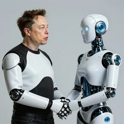 Elon musk holding hands with a robot wife